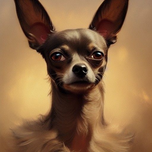 Winged Chihuahua in Chain Mail, Detailed Digital Art