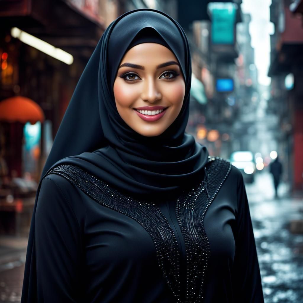 Stunning Hijabi Woman in Futuristic City