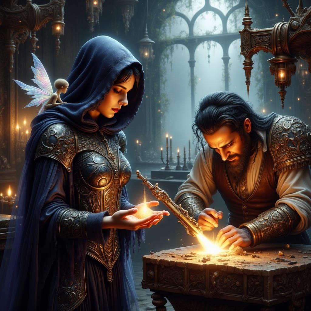 Mysterious Thief in Dark Luxe Attire, Surrounded by Mystical...