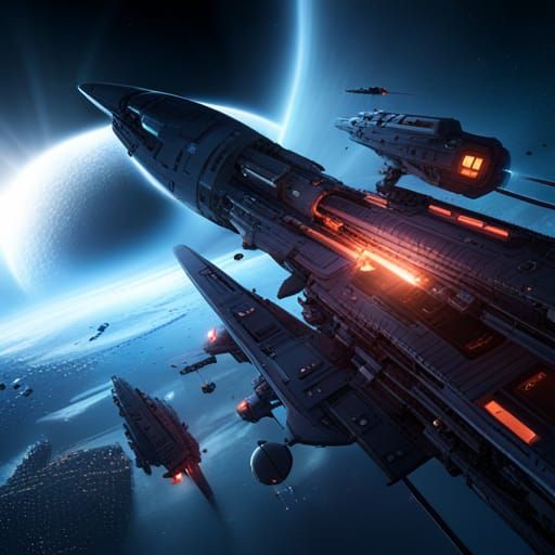 Space Battleship Battle: Detailed Matte Painting