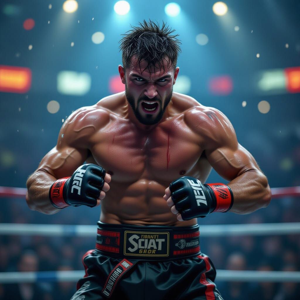 Intense Kickboxer Fight Scene in Photorealistic Style