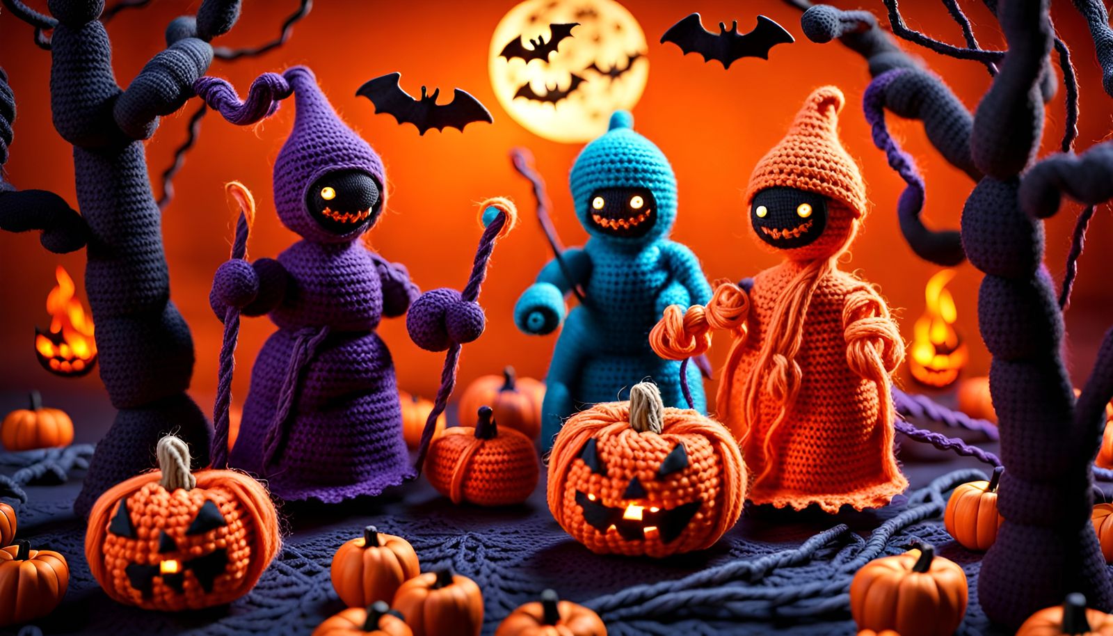 Cozy Halloween Yarn Art Scene