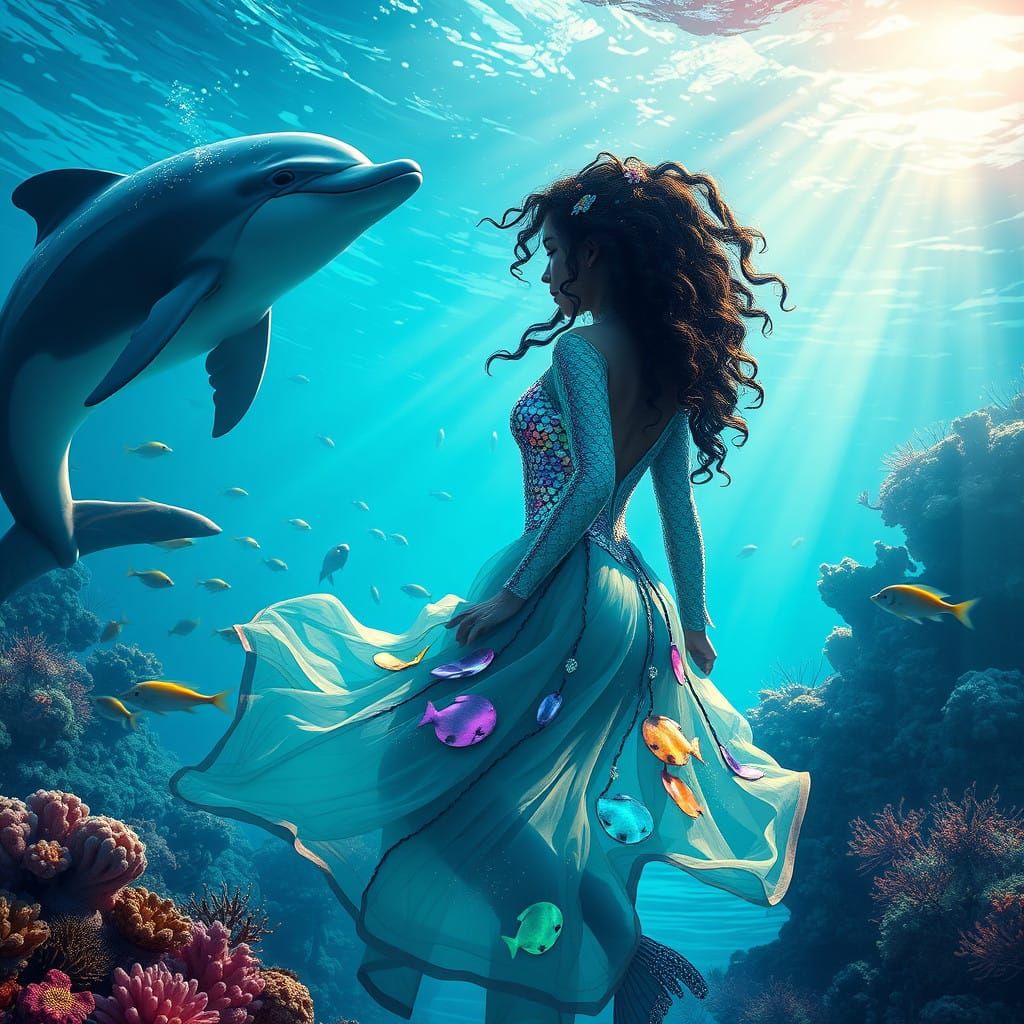Majestic Underwater Encounter in Vibrant, Dreamlike Realism
