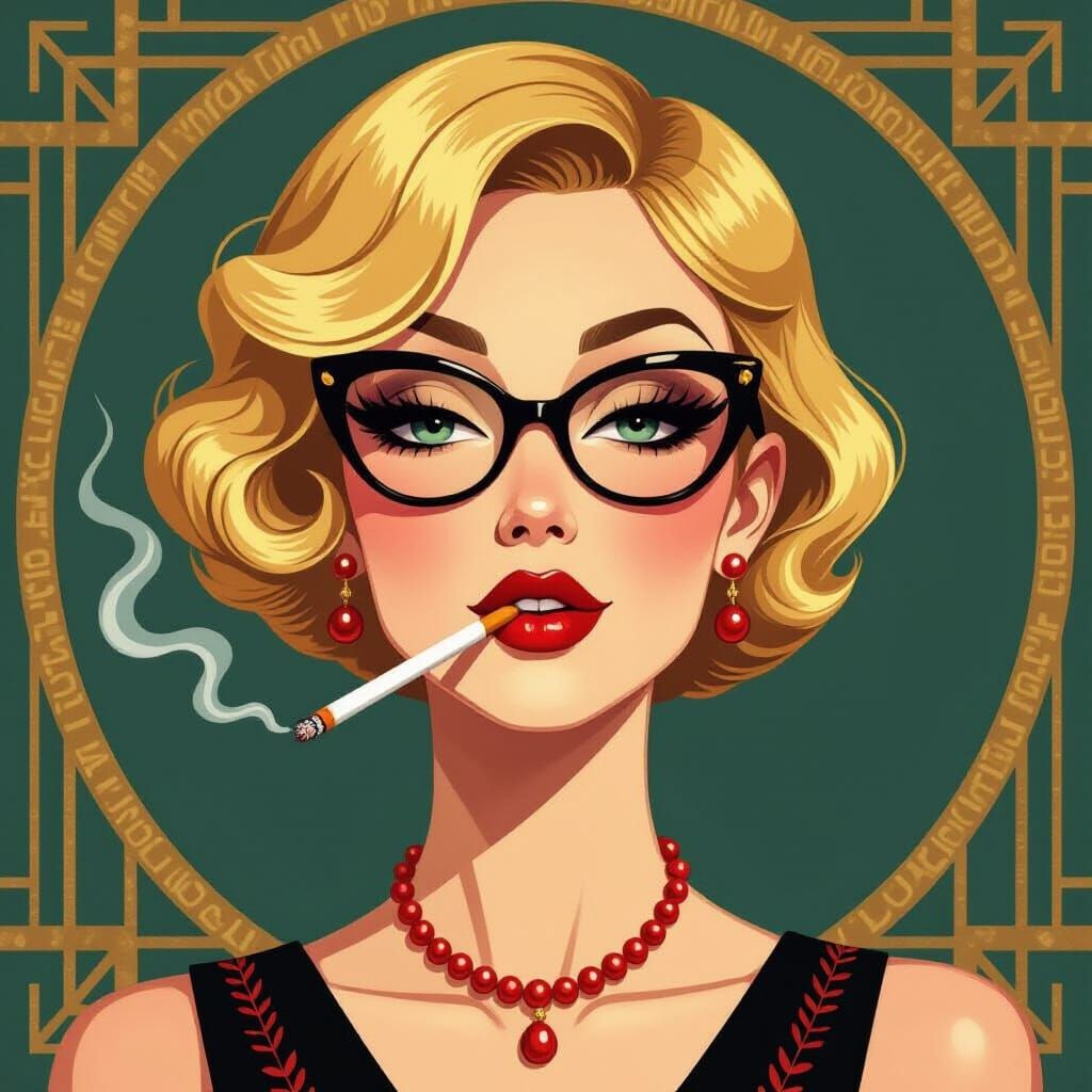 Art Deco Portrait of Woman with Cigarette