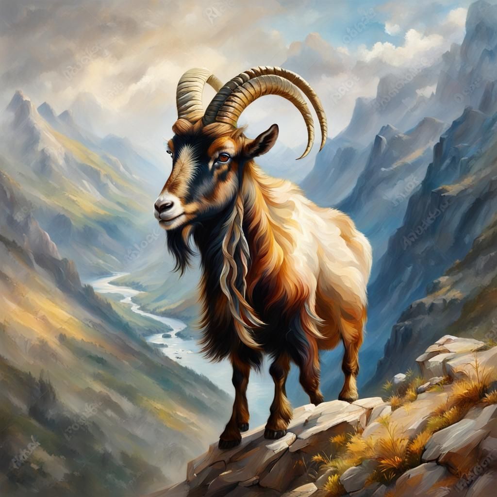Wild Goat Portrait in Oil Painting Style