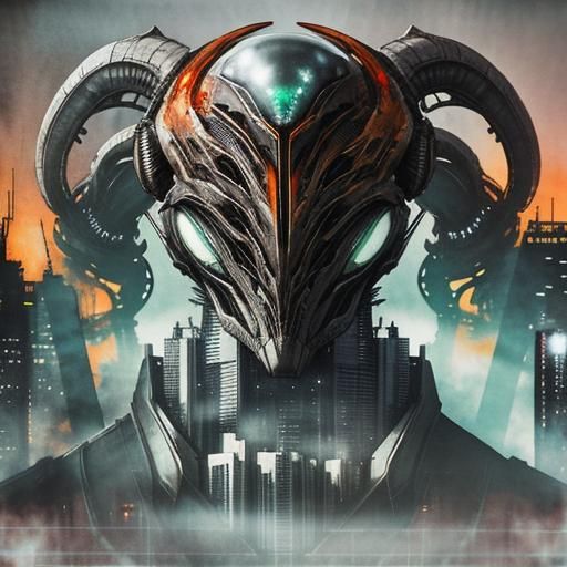 Surreal Alien Cityscape in Double Exposure Style