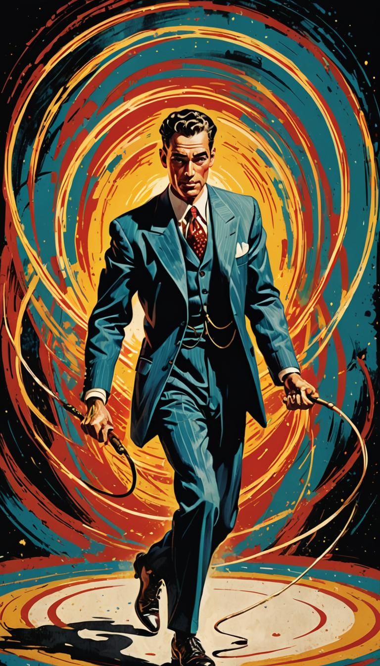 Circus Ring Whip Master in 1940s Illustration Style