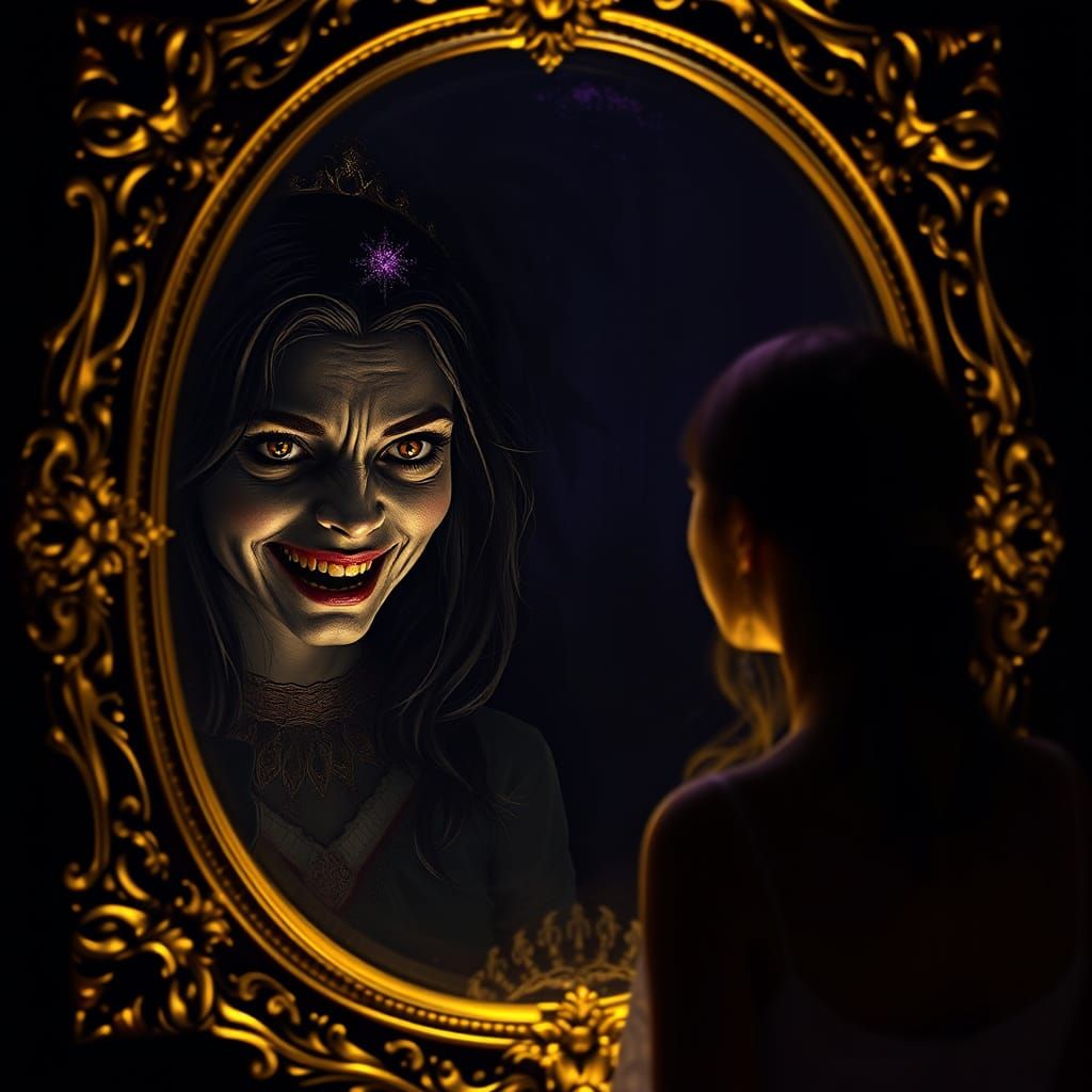Distorted Reflection in an Antique Mirror: Dark Fantasy Tran...