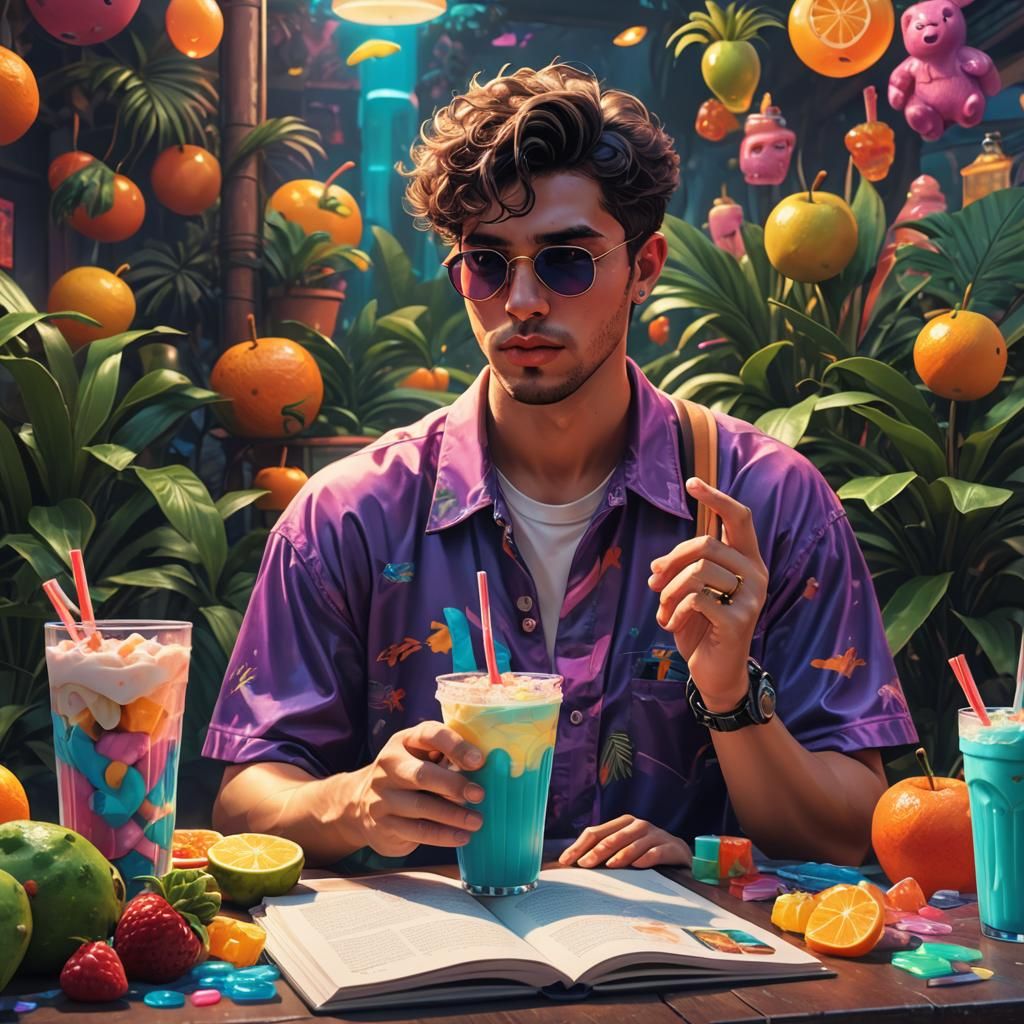 Handsome Man's Vaporwave Milkshake Fantasy Art