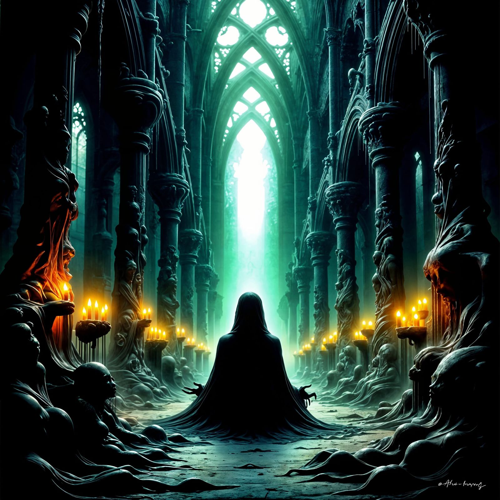 Gothic Serenity: Meditation in a Candlelit Cathedral
