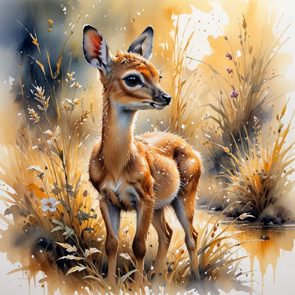 Adorable Dik-Dik Fawn in Golden Savanna Haze