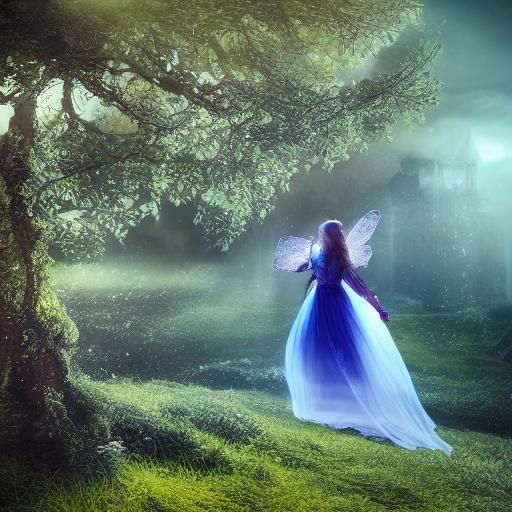 Eerie Fantasy Art: Fairy in a Glowing Landscape