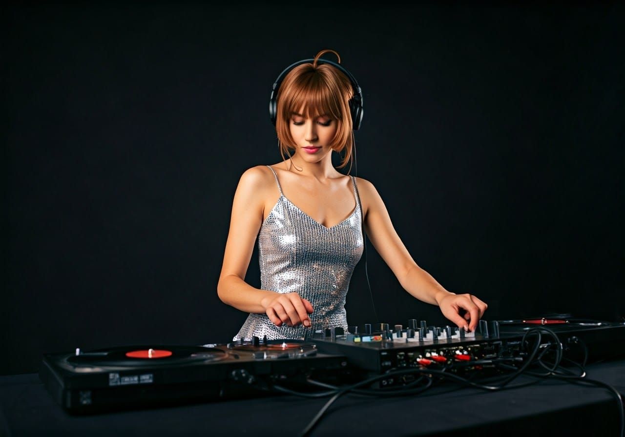 Manga-Inspired Vinyl DJ Scene in Platinum Star Dress