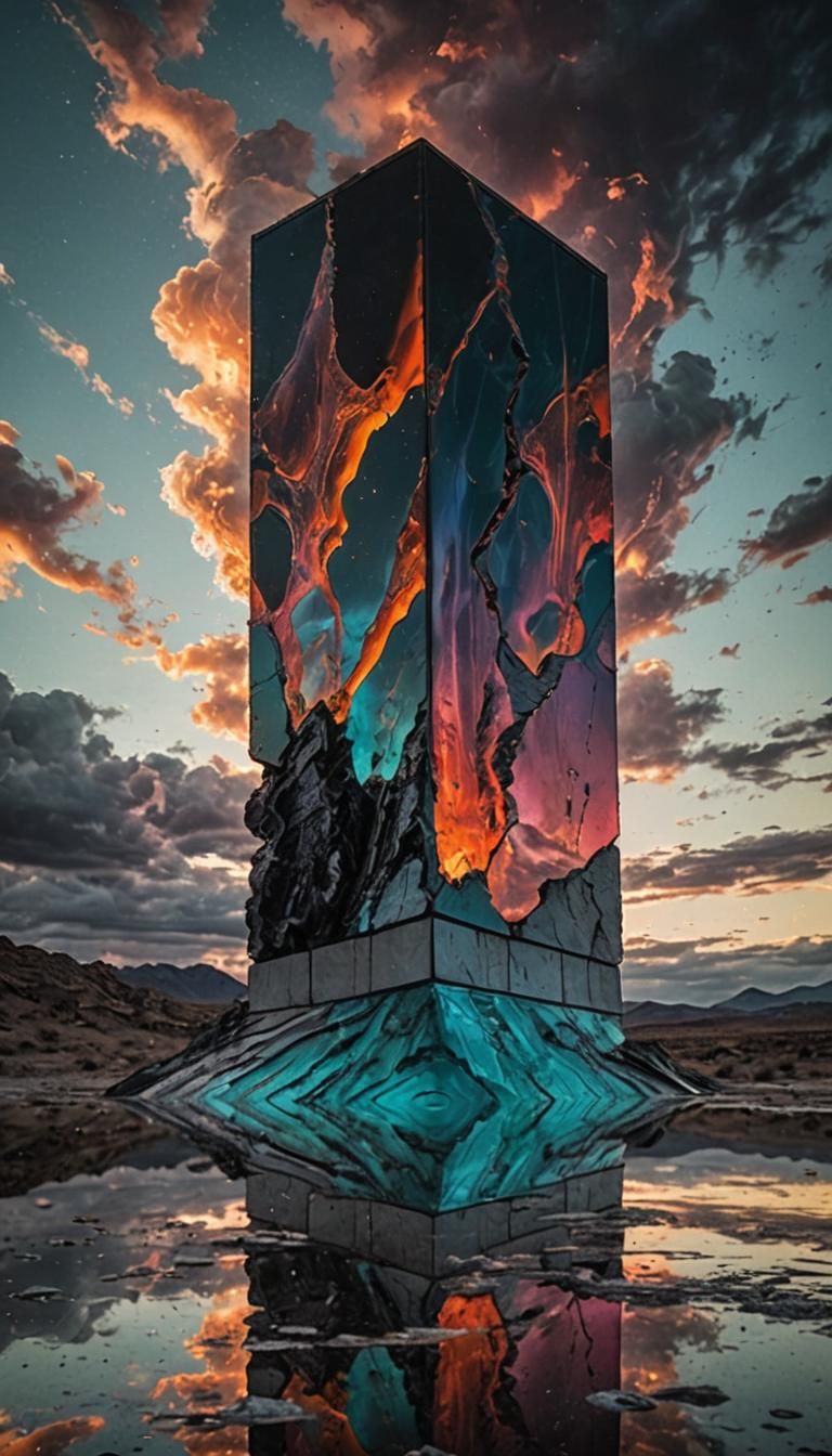 Enigmatic Monolith Rising in Alien Landscape