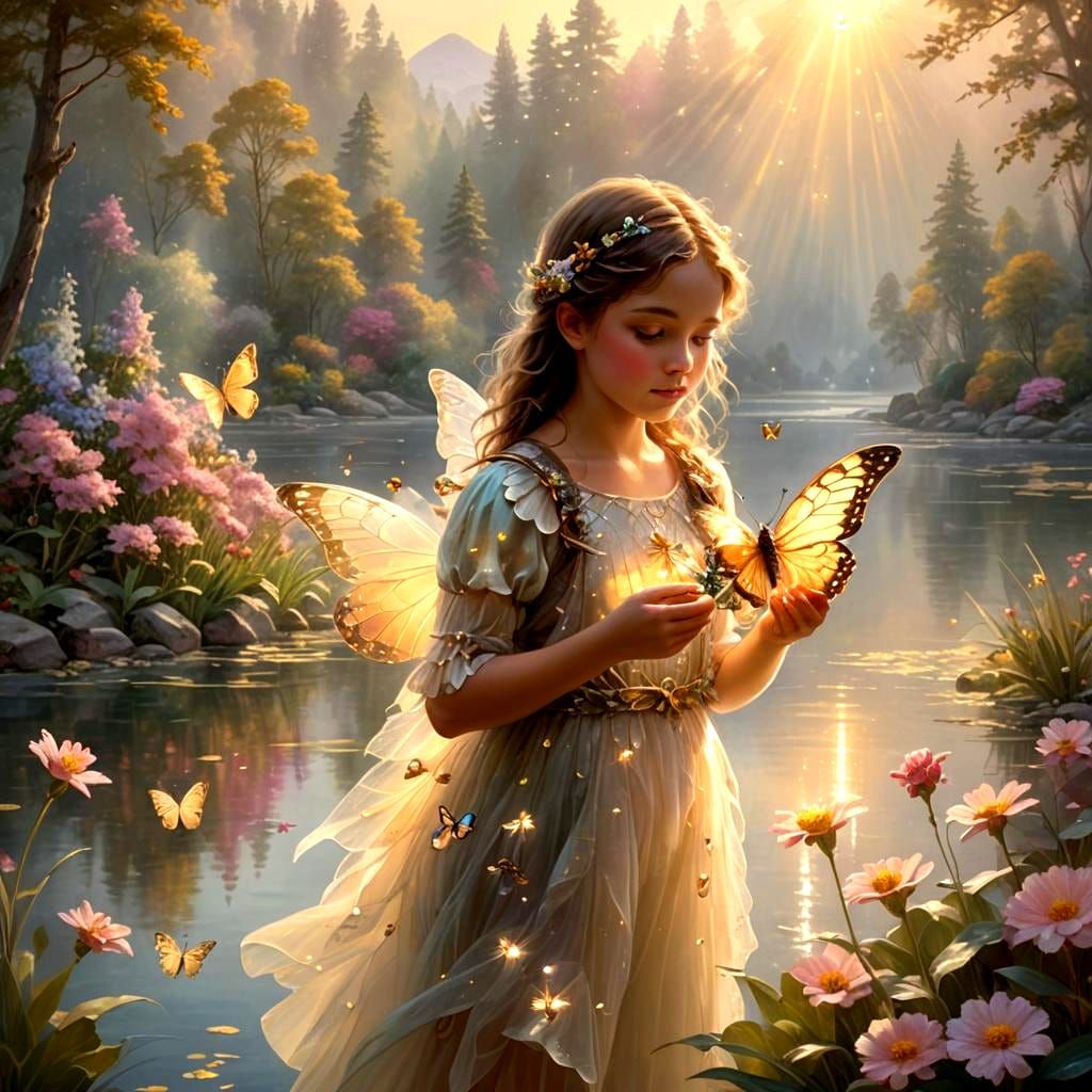 Butterfly Girl with Crystal Wings, Lakeside Fantasy