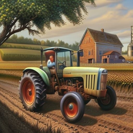Farming Family on Gravel Road, Hyperrealistic Concept Art