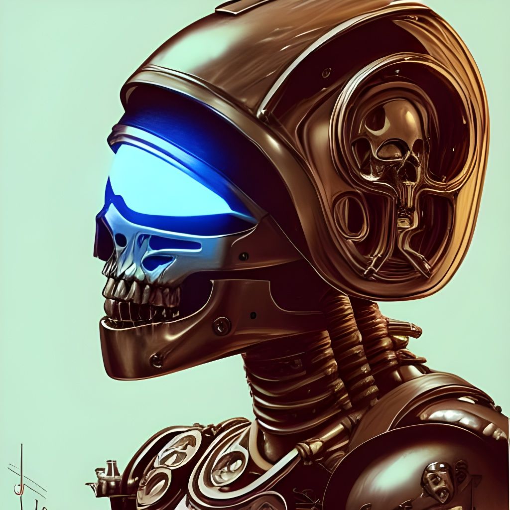 Warrior Princess with Terminator Helmet, Hyperdetailed Portr...