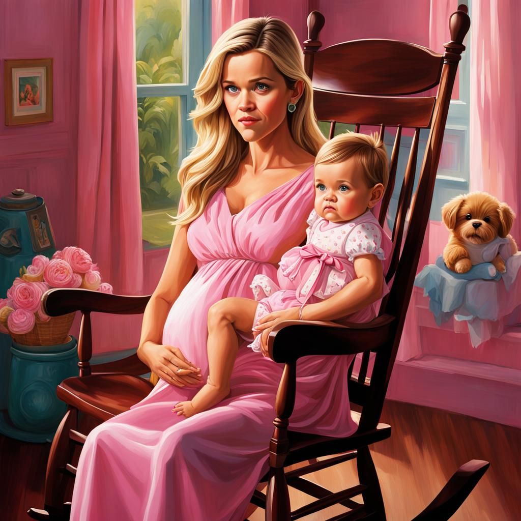 Pregnant Woman Holding Baby in Hyperrealistic Style