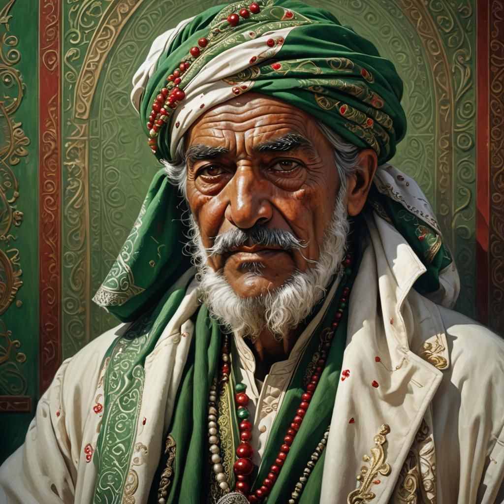 Tunisian Man Portrait with Turban in Hyperrealistic Style