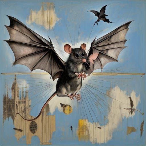 Flying Mice with Wings, Inspired by Collage Art