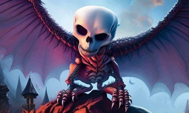 Dragon Costume Skeleton in Surreal Graveyard Scene