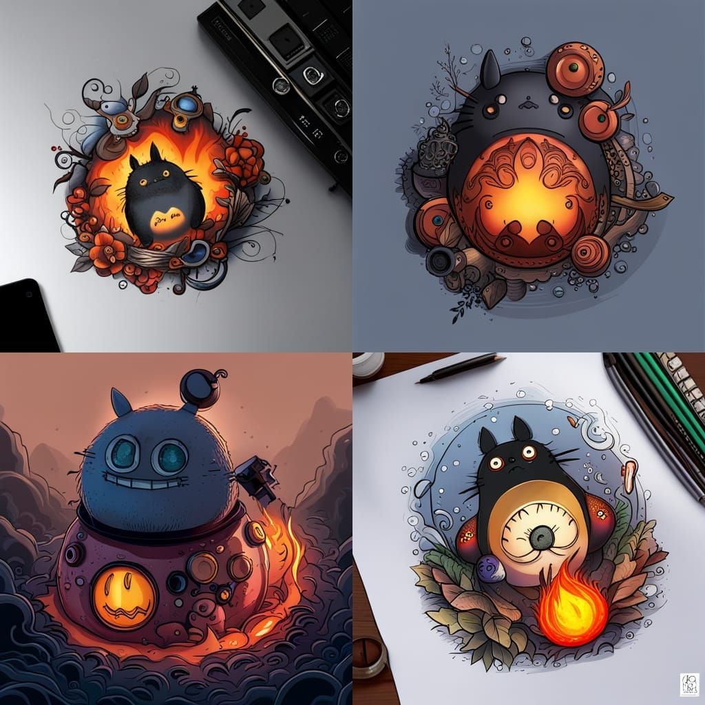 Studio Ghibli Tattoo Line Art: Totoro and Friends