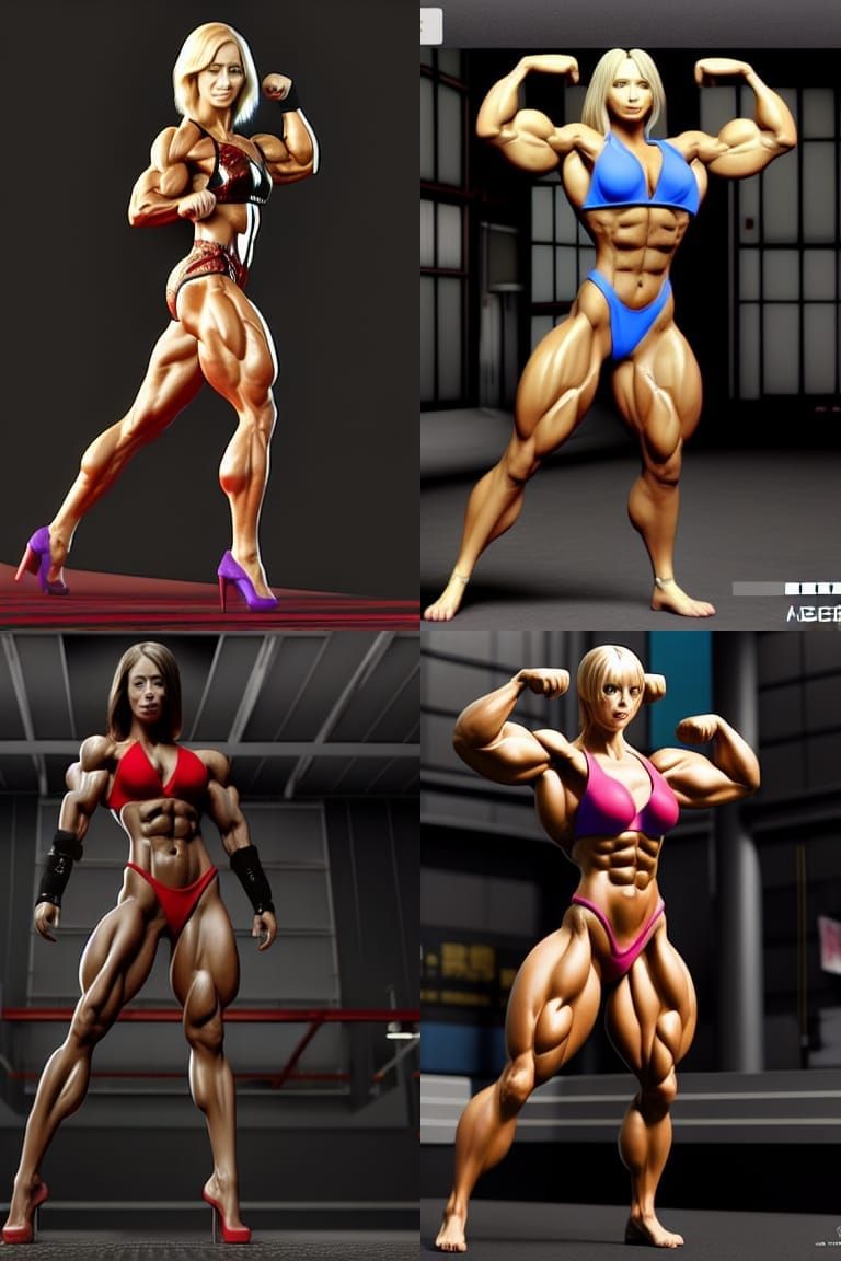 Female Bodybuilder in Japanese Illustration Style