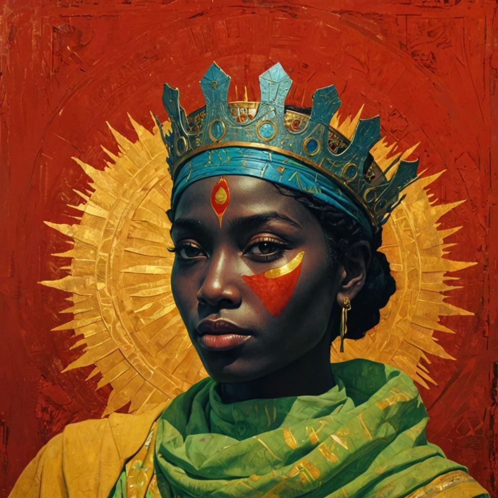 Regal Nubian Sun Queen in Mixed Media