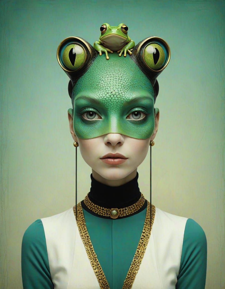 Frog-Woman Portrait in Minimalist Style