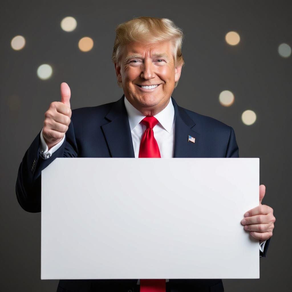 Donald Trump Portrait with Blank Sign, Studio Lighting