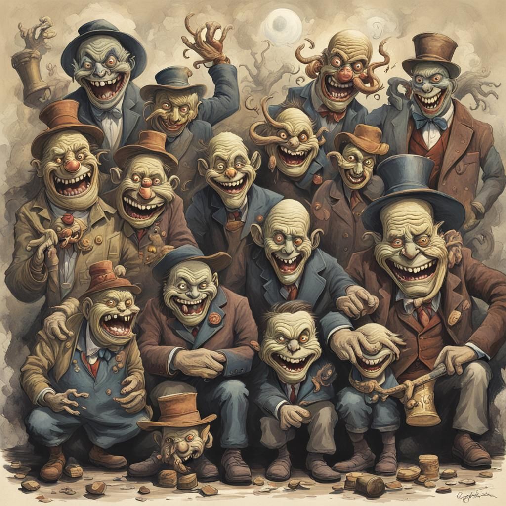 Sinister Collectors of Laughter with Visible Features