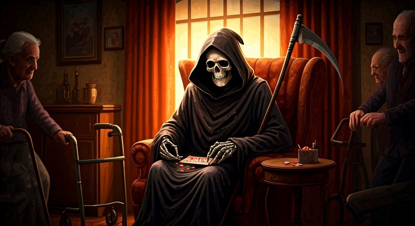 Grim Reaper Plays Bingo: Nostalgic Americana Art