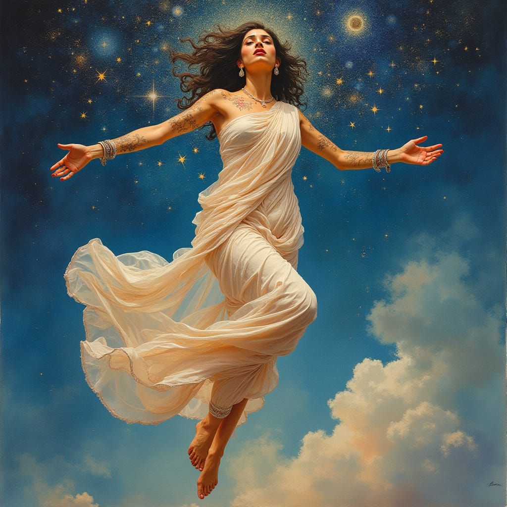 Ethereal Goddess Ascends to Divinity in Vibrant Impressionis...