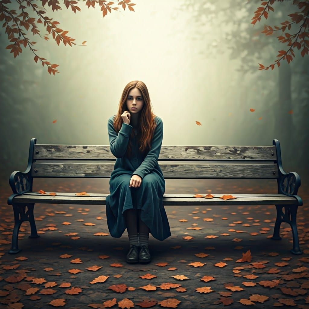 Melancholic Woman Lost in Autumn Reflections