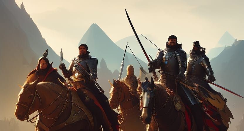 Medieval Knights Portrait in Vibrant Digital Art Style