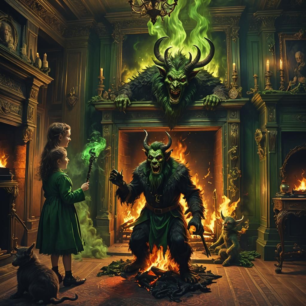 Krampus Emerges: Gothic Oil Painting in Edwardian Era