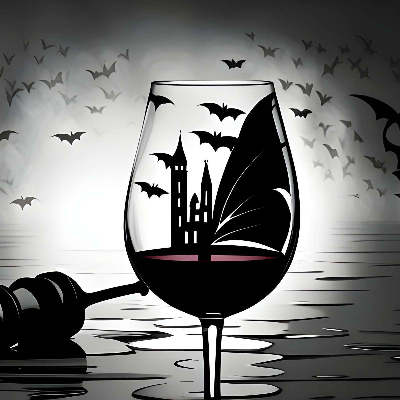 Gothic Wine Glass with Bats