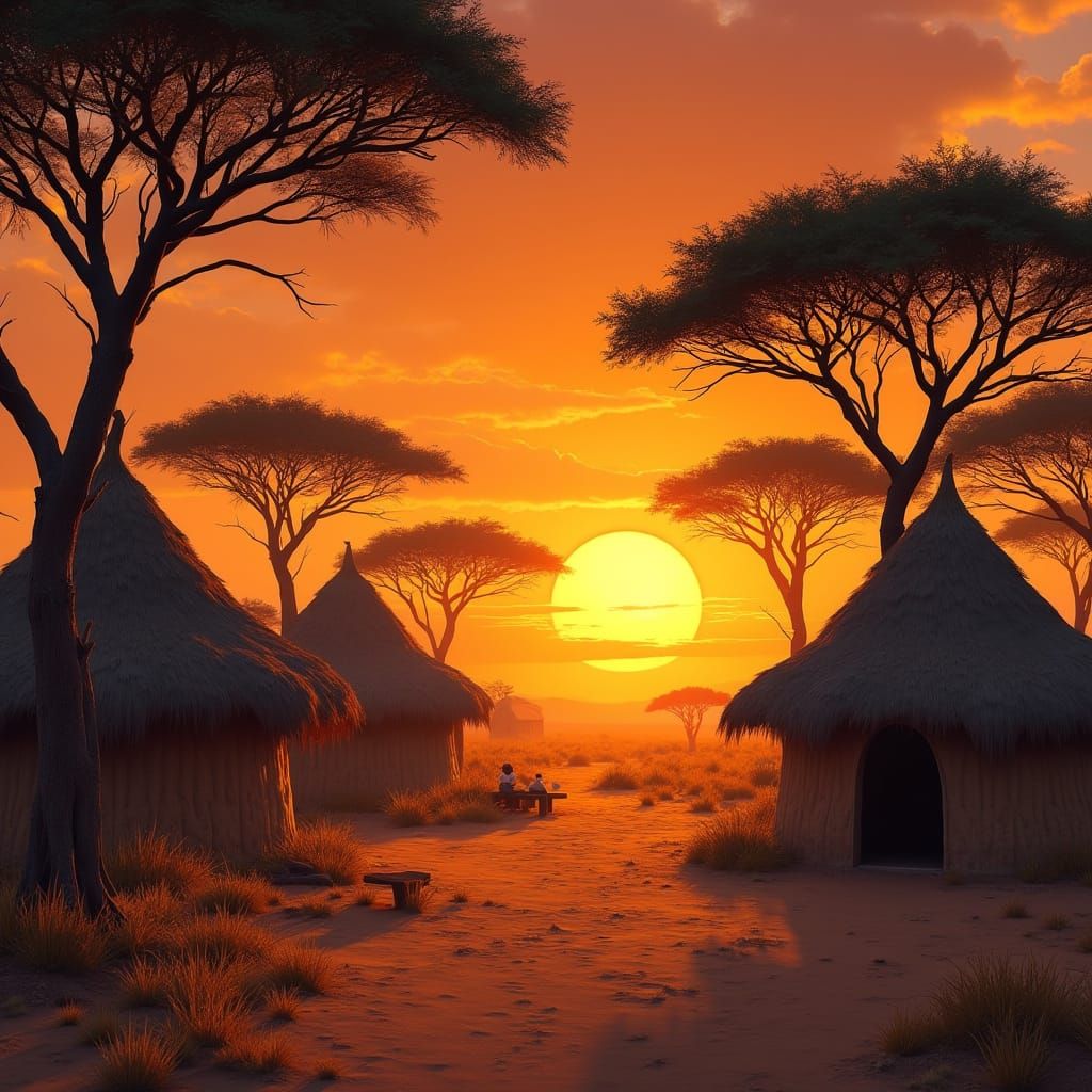 Golden Sunset Over Vacant African Kraal