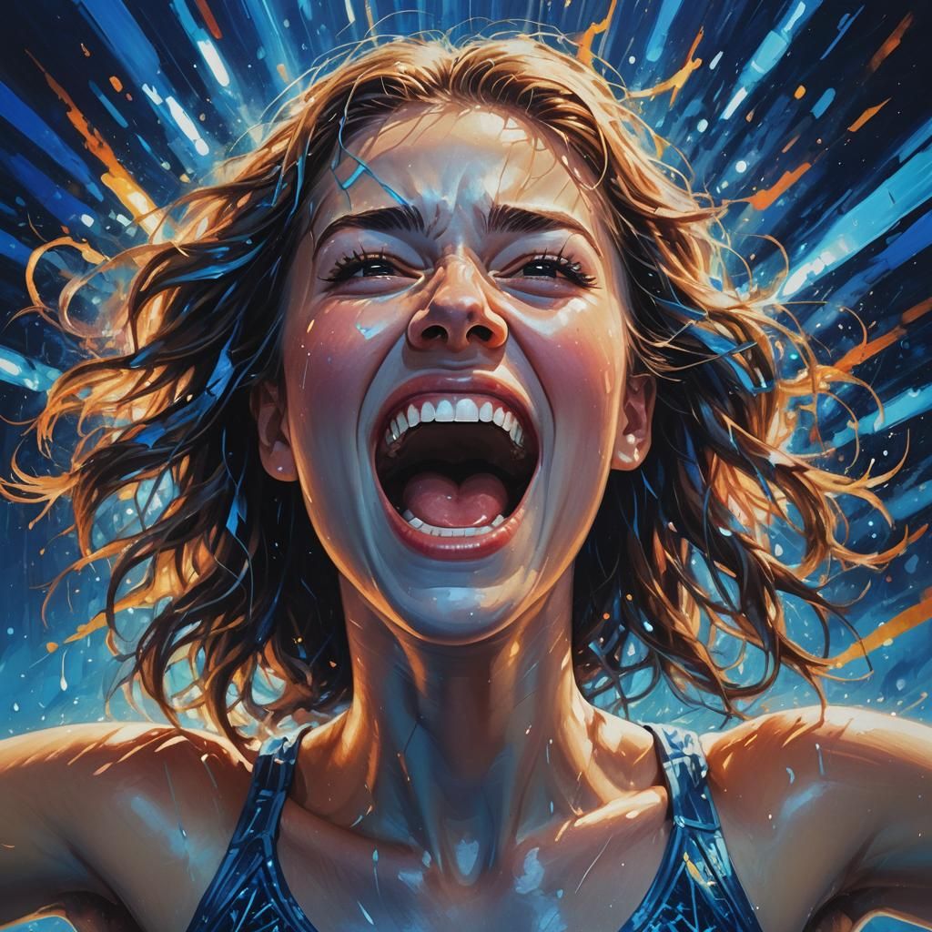 Ecstatic Woman in Electric Blue Hues