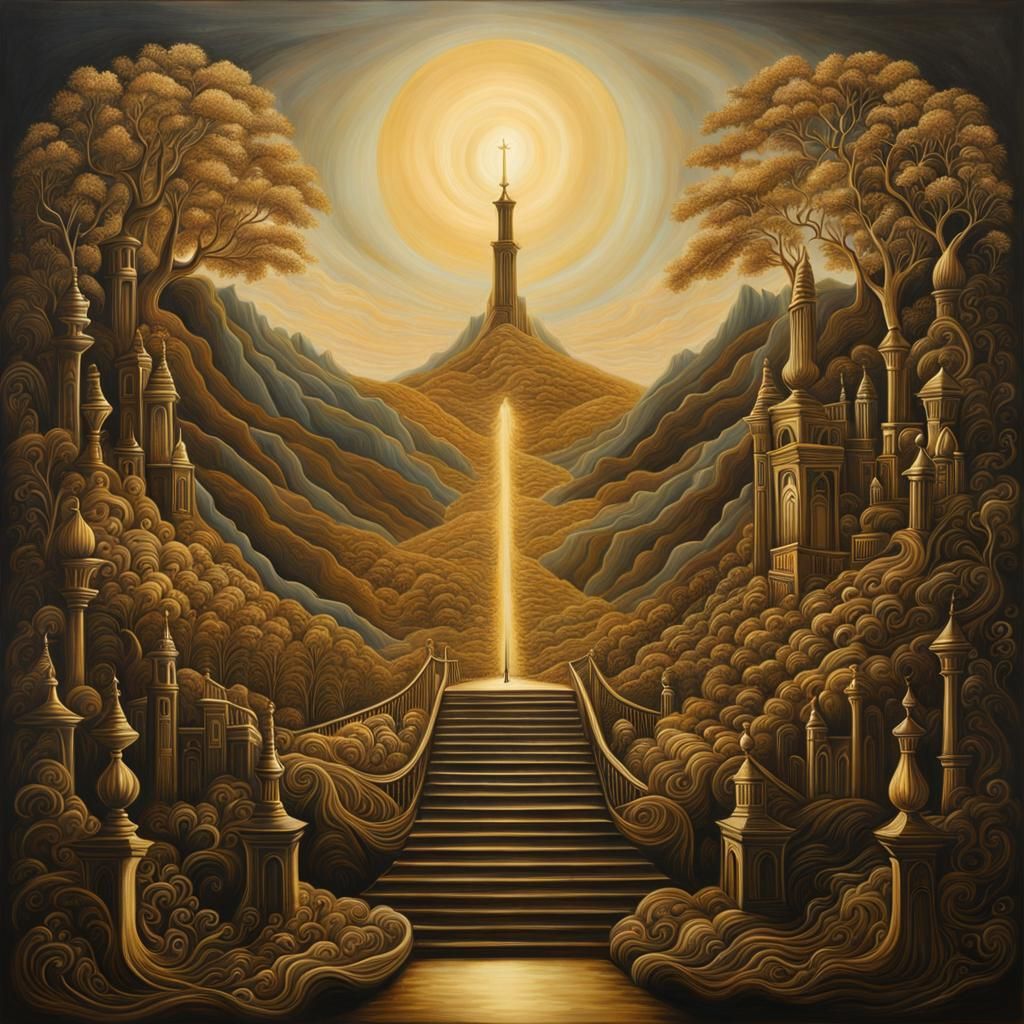 Surreal Summit of Words: A Magical Painting