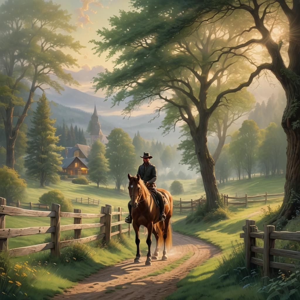 Ethereal Horse Rider in Misty Landscape