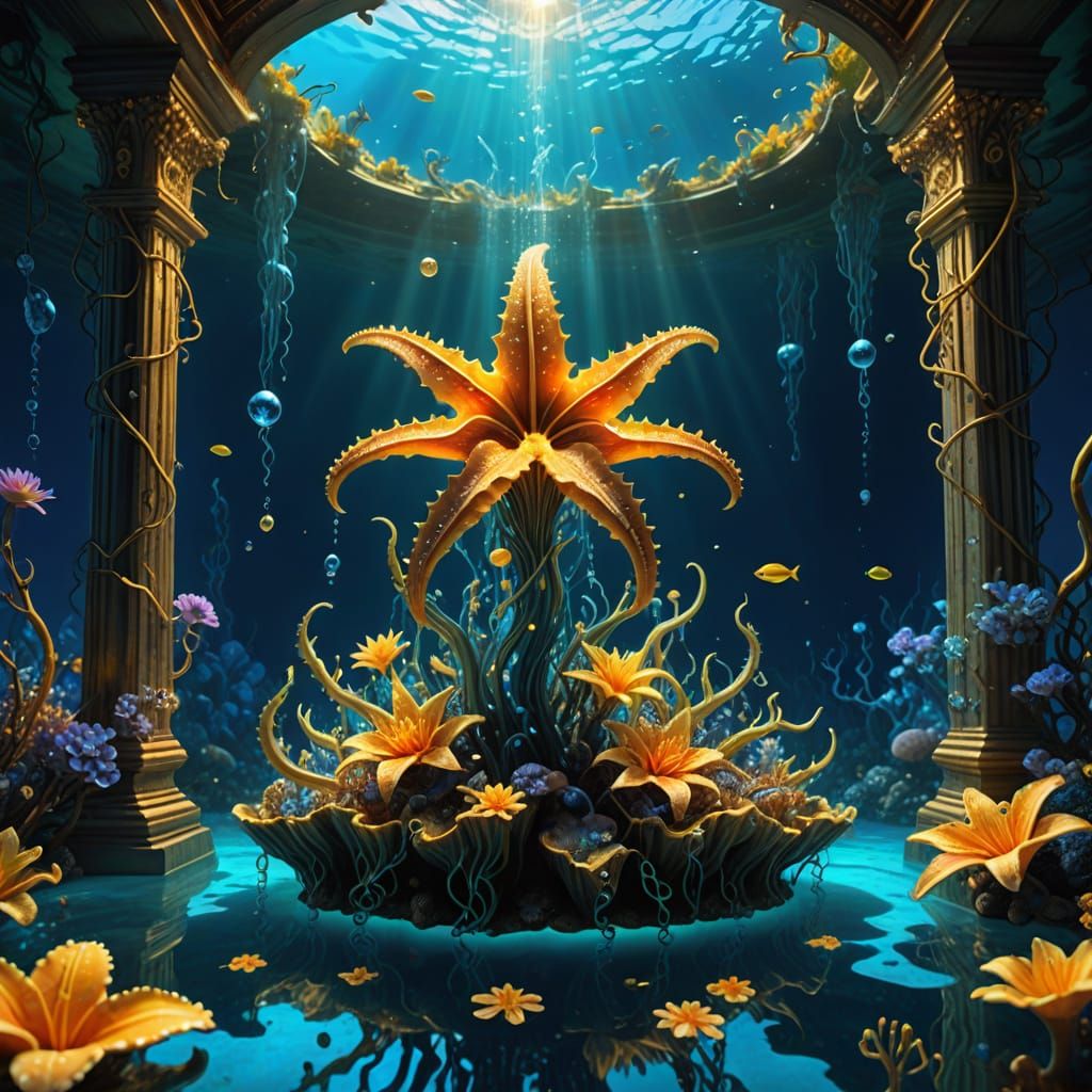 Crystal Temples of Atlantis in Surreal Underwater Scene