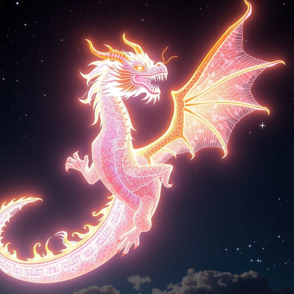 Ethereal Dragon Takes Flight in Starlit Sky, Radiant Energy ...