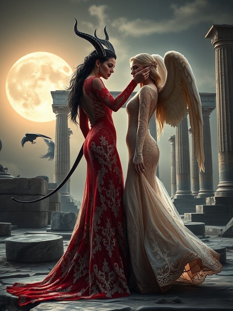 Dramatic Dance of Fate in Ancient Temple Ruins