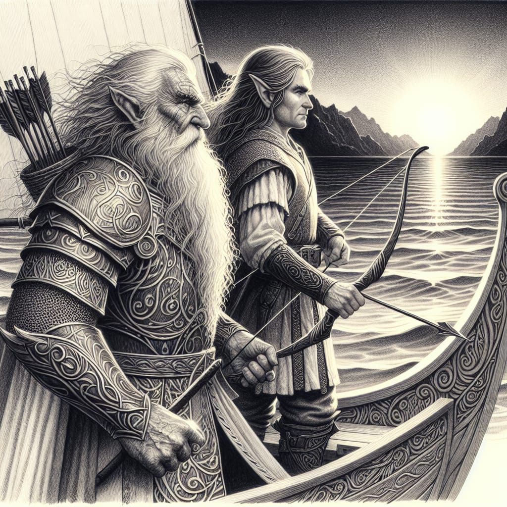 Legolas leads Gimli into the West