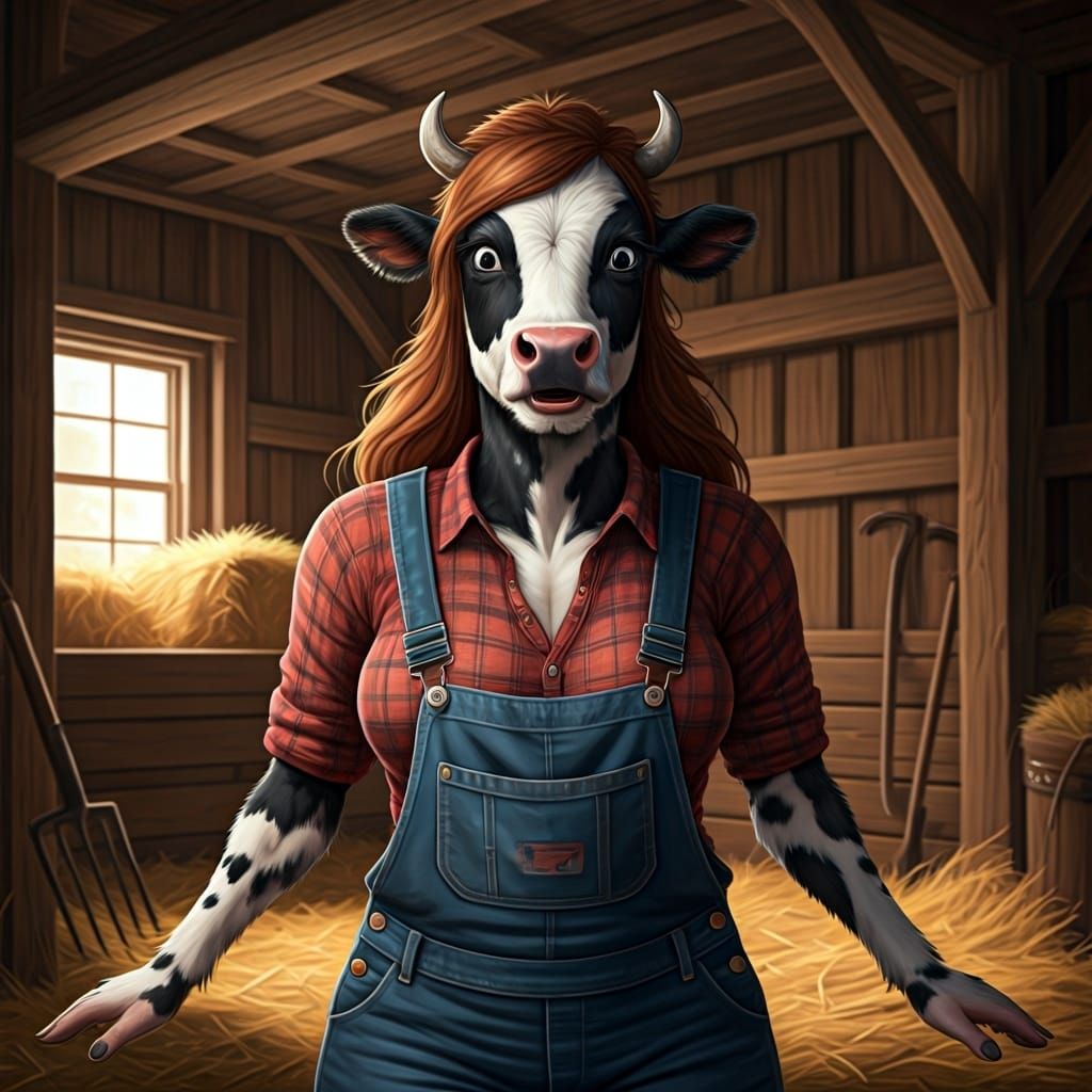 Shocking Cow-Woman Transformation in Rustic Barn