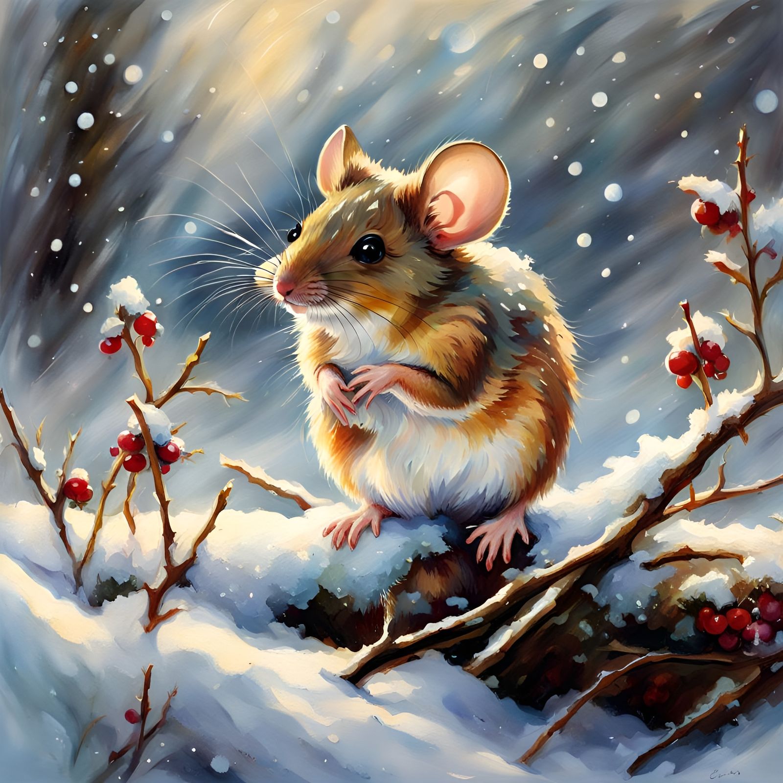 Mouse in a snowy forest