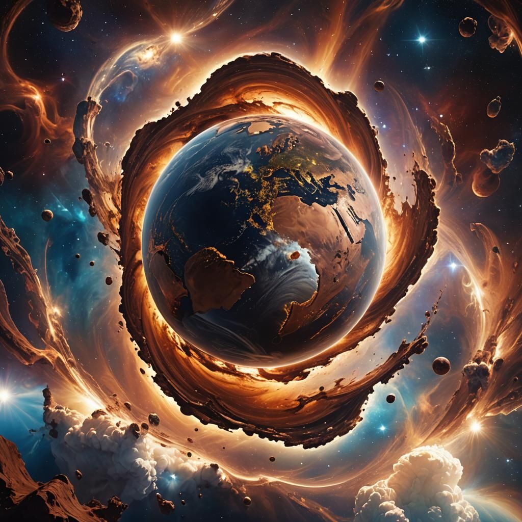 Chocolate Earth Viewed From Space with Nebulas