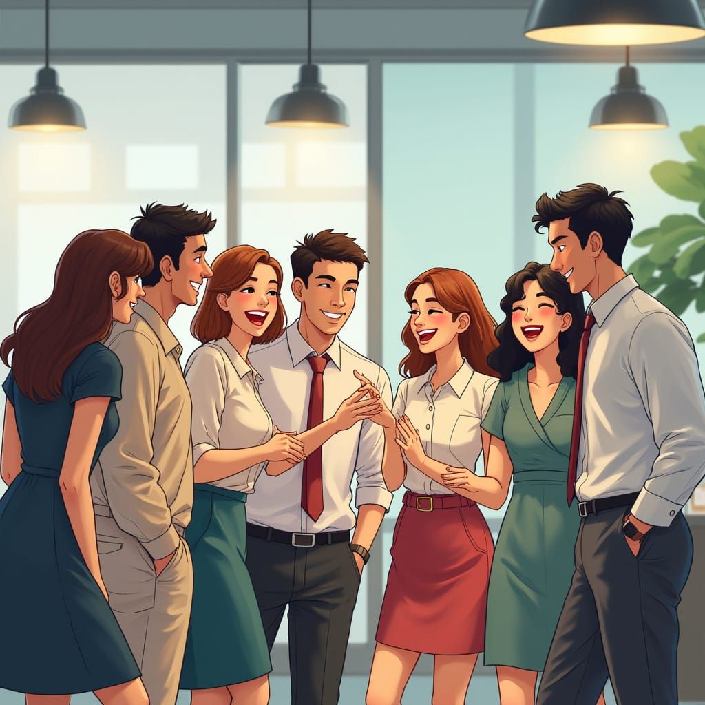 Energetic Collaboration in Vibrant Digital Art Style