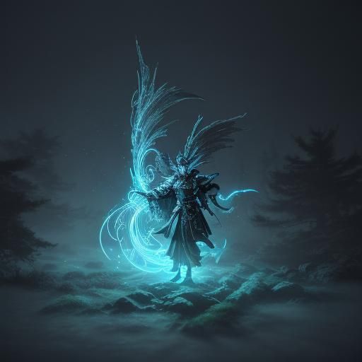 Mystic Warrior in Misty Forest, Anime Concept Art